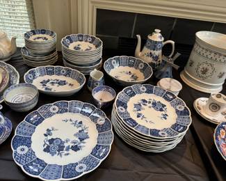 Very large set of blue white Lippert china dishwasher safe