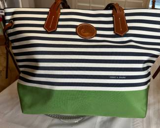 Coach Navy, white and green cotton canvas with braided leather handbag with braided leather handles $70 Ready for Spring/Summer! New