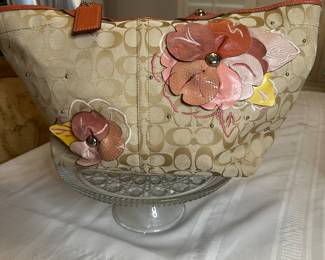 Coach with leather and patent leather pink flowers $85 like new