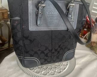 Coach slim medium size canvas handbag with black leather trim and handles $65 like new