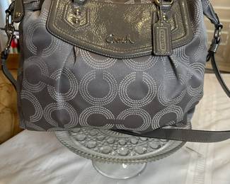 Coach XL grey canvas with pewter grey leather tree $95 new