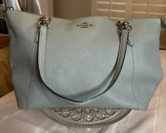 Coach XL Baby blue shimmer leather handbag $120 new
