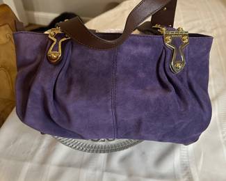Coach Large RARE Purple Suede Handbag with wood handles and brass hardware $225 like new
