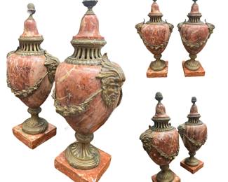 Pair French Marble Ormolu Urns 