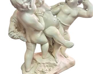 Three Cherub Plaster Standing Statue 