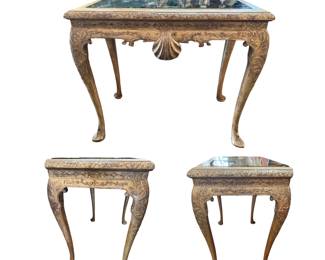 Carved Wood Console with Marble Insert 