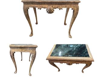 Carved Wood Console with Marble Insert 
