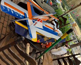 Round Table w 4 hemp rope seats and RC Airplaines