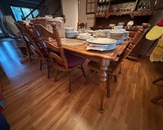 all wood vintage dining table set with chairs