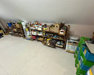 tools, paint, misc hardware, storage, kerosene heater