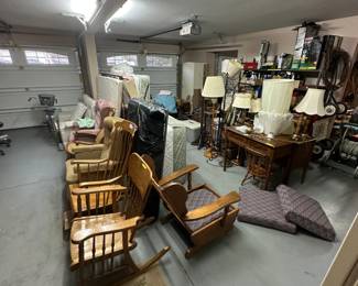 vintage rocking chairs, bed sets, couches, bicycle, la-z-boy recliners
