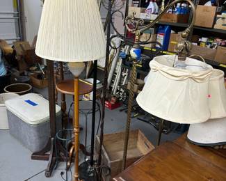 vintage floor lamps, milk glass, vintage hamper, vintage coat rack