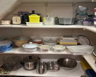 vintage pots and pans, copper bottom, pampered chef, vintage tupperware, pitches, etc.