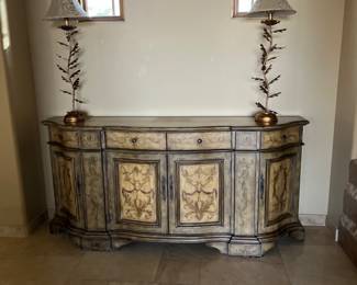 This Hooker buffet is even more beautiful in person.  Tons of storage and definitely a statement piece.  This is all hand painted and very unique.