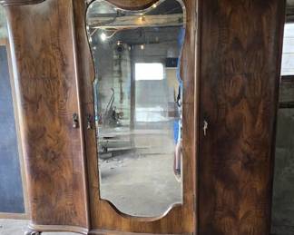 1930's Italian Art Deco Antique Carved Walnut,
Olive, and Burl Wardrobe