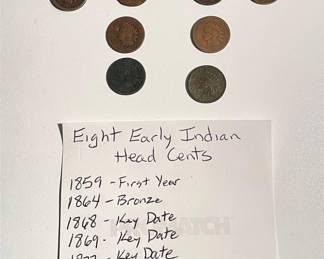 Lot of 8 - Early Indian Head Pennies