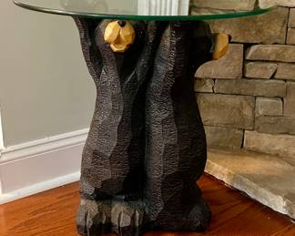 Two bears glass top table