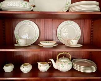 Irish Belleek Shamrock & Basket Weave Porcelain