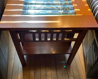 Mission style Side Table With (Stained Glass?) Inlay, $200