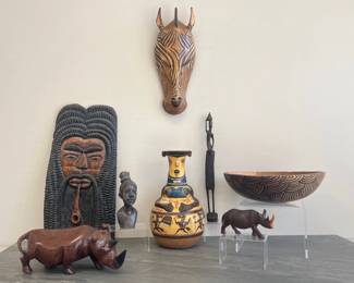 Lot 14 African Native Tribal Masks Sculptures Bowl Vase