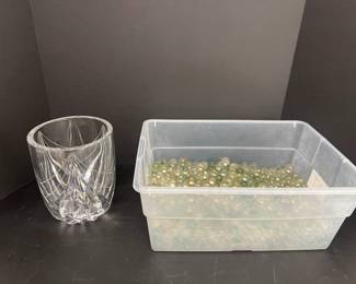 Lot 104 Crystal Vase Tub of Glass Marbles Vase Filler
