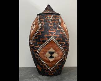 Lot 124 African Zulu Woven Basket w Lid
