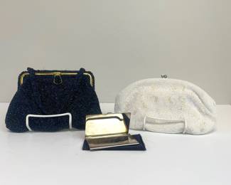 Lot 169 Vintage Bagio Handbeaded Bag Debbie Beaded Bag Purse Silverplate Calling Card Holder