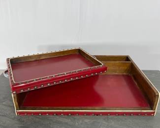 Lot 269 Unique Large Tray Inset Tray Upholstered in Red Leather Brass Nailheads