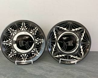 Lot 244 Signed Curras 89 Sgraffito Art Pottery Fish Plates