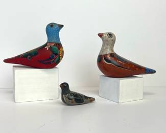 Lot 108 Mexican Tonala Hand Painted Ceramic Bird Figurines