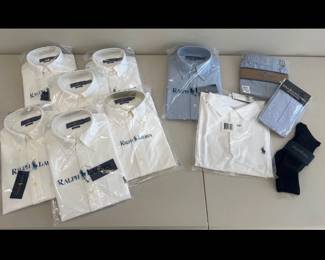 Lot 325 Ralph Lauren Mens Button Down Oxford Shirts Size 15 3233 Cotton Polo Shirt Size L Size 36 Boxer Shorts Brooks Brothers Socks New in Packaging