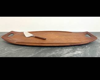 Lot 341 Vintage MCM Dansk Denmark Danish Teak Serving Tray Norway Stainless Cheese Slicer