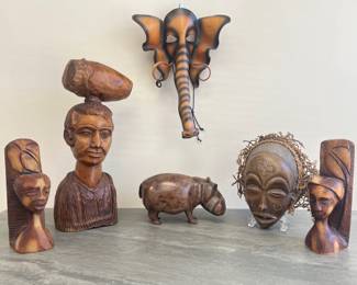 Lot 13 African Native Wooden Tribal Masks Sculptures