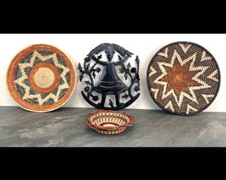 Lot 117 African Woven Baskets Cut Metal Art