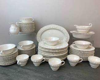 Lot 227 Wedgwood Queensware Cream on Cream Embossed Grape Pattern