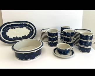 Lot 330 Anenome Blue by Arabia Finland Coffee Cups Plates Vegetable Bowl Platter