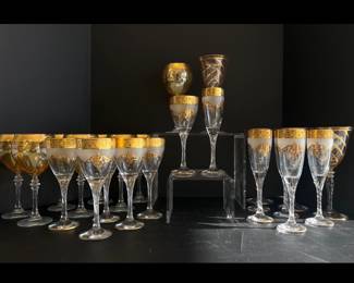 Lot 66 Gold Decorative Wine Glasses Cordial Glasses Champagne Flutes Unmarked