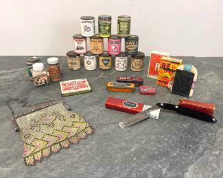 Lot 181 Vintage Tobacciana Snuff Tobacco Cans Etc Vintage Mesh Purse Handbag