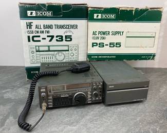 Lot 57 ICOM HF All Band Transceiver Radio SSB CW AM FM IC735 AC Power Supply PS55 13.8V 20A