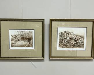 Lot 195 Signed Pair French Etchings Cottage 9 of 60 Citiscape 30 of 80 Wall Art