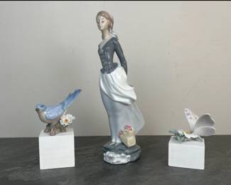 Lot 71 Lladro Porcelain Sea Breeze Wind Blown Girl Lladro Porcelain Sweet Sounds of the Morning Figurine Lladro Refreshing Pause Butterfly Figurine