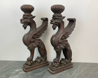 Lot 41 Pair of Carved Wooden Griffin StatuesTable Legs