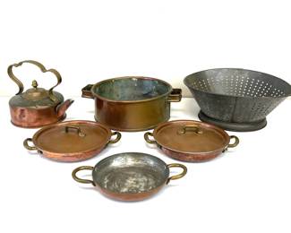 Lot 167 Copperbottom Dishes Kettle Metal Sieve