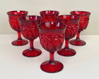Lot 166 Vintage Red Glass Goblets Wine Glasses Stemware