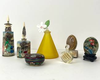 Lot 2 Cloisonne Trinket Box Perfume Bottles Stone Eggs