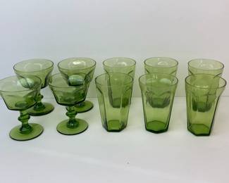 Lot 225 Vintage Emerald Green Depression Glass Goblets Highball Glasses