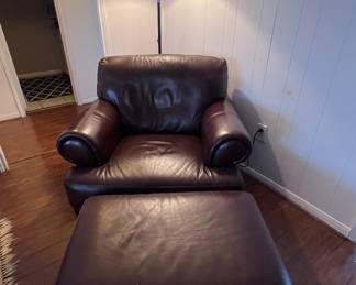 Brown Leather Chair & Ottoman