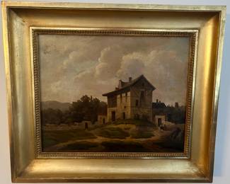 Signed Oil on Canvas of a European Country house and Landscape