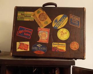 vintage suitcase with travel stickers-$200