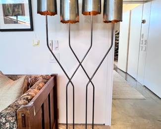 Pair of RARE and Elegant Mid Century Modern Floor Lamps with pierced Metal Shades- completely rewired..